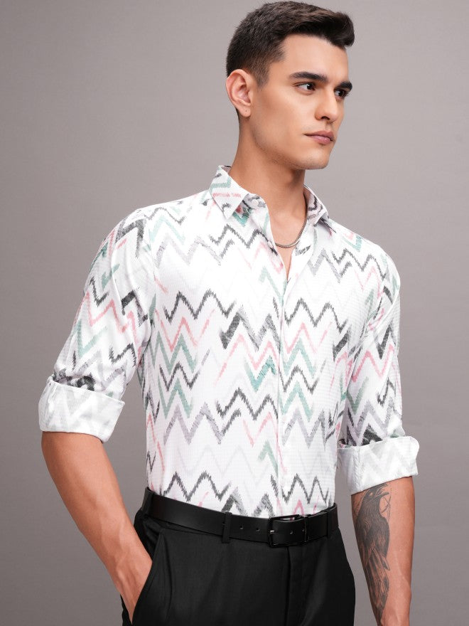 Highlander Men White Printed Slim Fit Casual Shirt - White - Image 6