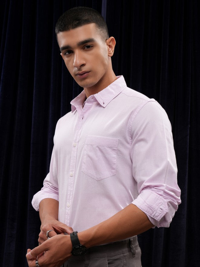 Highlander Men Pink Striped Regular Fit Casual Shirt - Pink - Image 4