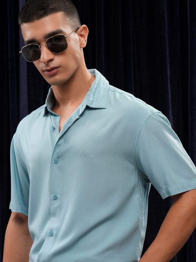 Highlander Men Blue Solid Relaxed Fit Casual Shirt - Blue - Image 1