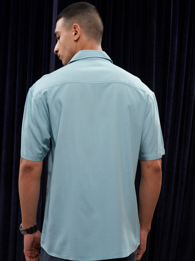 Highlander Men Blue Solid Relaxed Fit Casual Shirt - Blue - Image 3