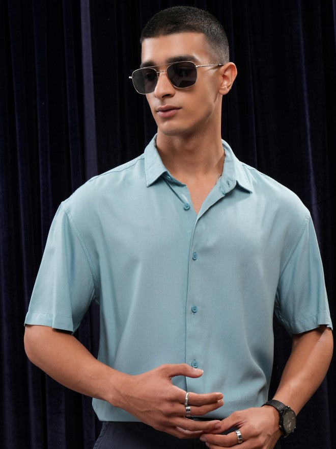 Highlander Men Blue Solid Relaxed Fit Casual Shirt - Blue - Image 4