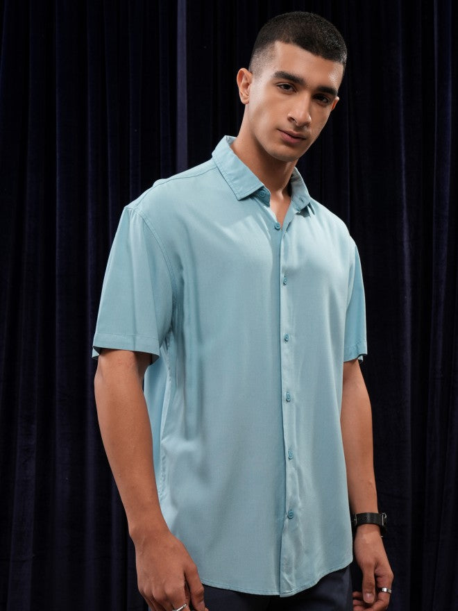 Highlander Men Blue Solid Relaxed Fit Casual Shirt - Blue - Image 6
