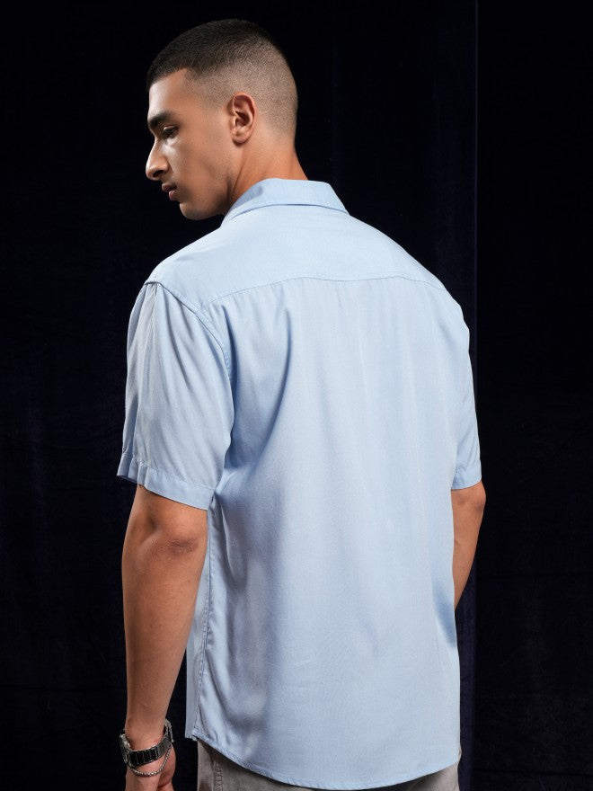 Highlander Men Blue Solid Relaxed Fit Casual Shirt - Blue - Image 3