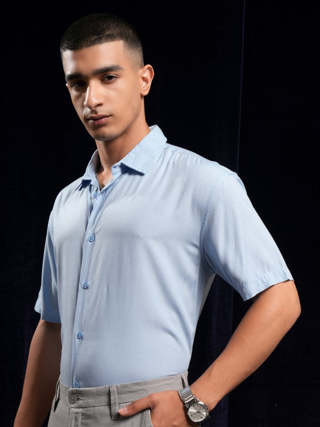 Highlander Men Blue Solid Relaxed Fit Casual Shirt - Blue - Image 4