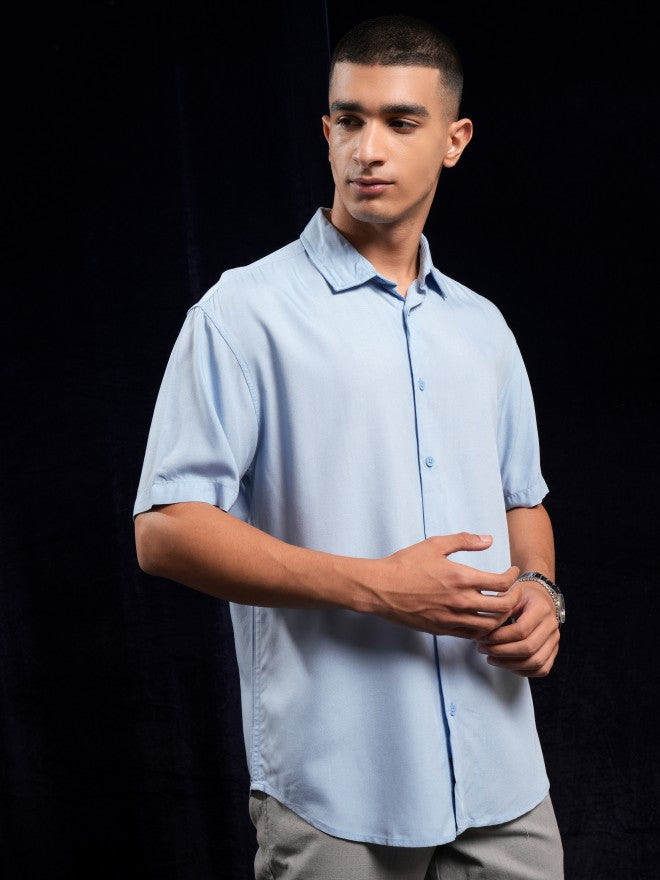 Highlander Men Blue Solid Relaxed Fit Casual Shirt - Blue - Image 6