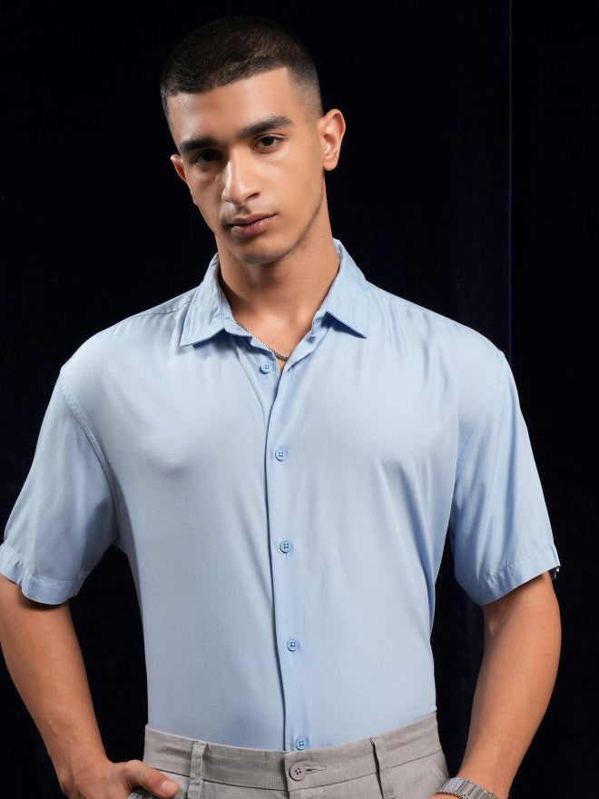 Highlander Men Blue Solid Relaxed Fit Casual Shirt - Blue - Image 7