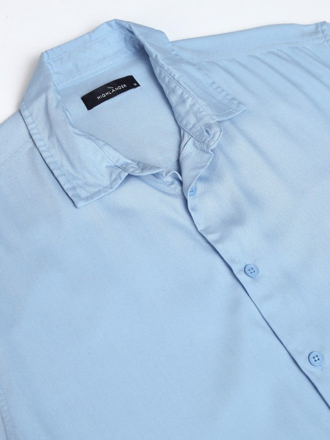 Highlander Men Blue Solid Relaxed Fit Casual Shirt - Blue - Image 8