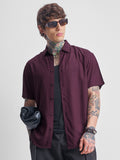 Highlander Men Burgundy Solid Relaxed Fit Casual Shirt - Burgundy - Image 1