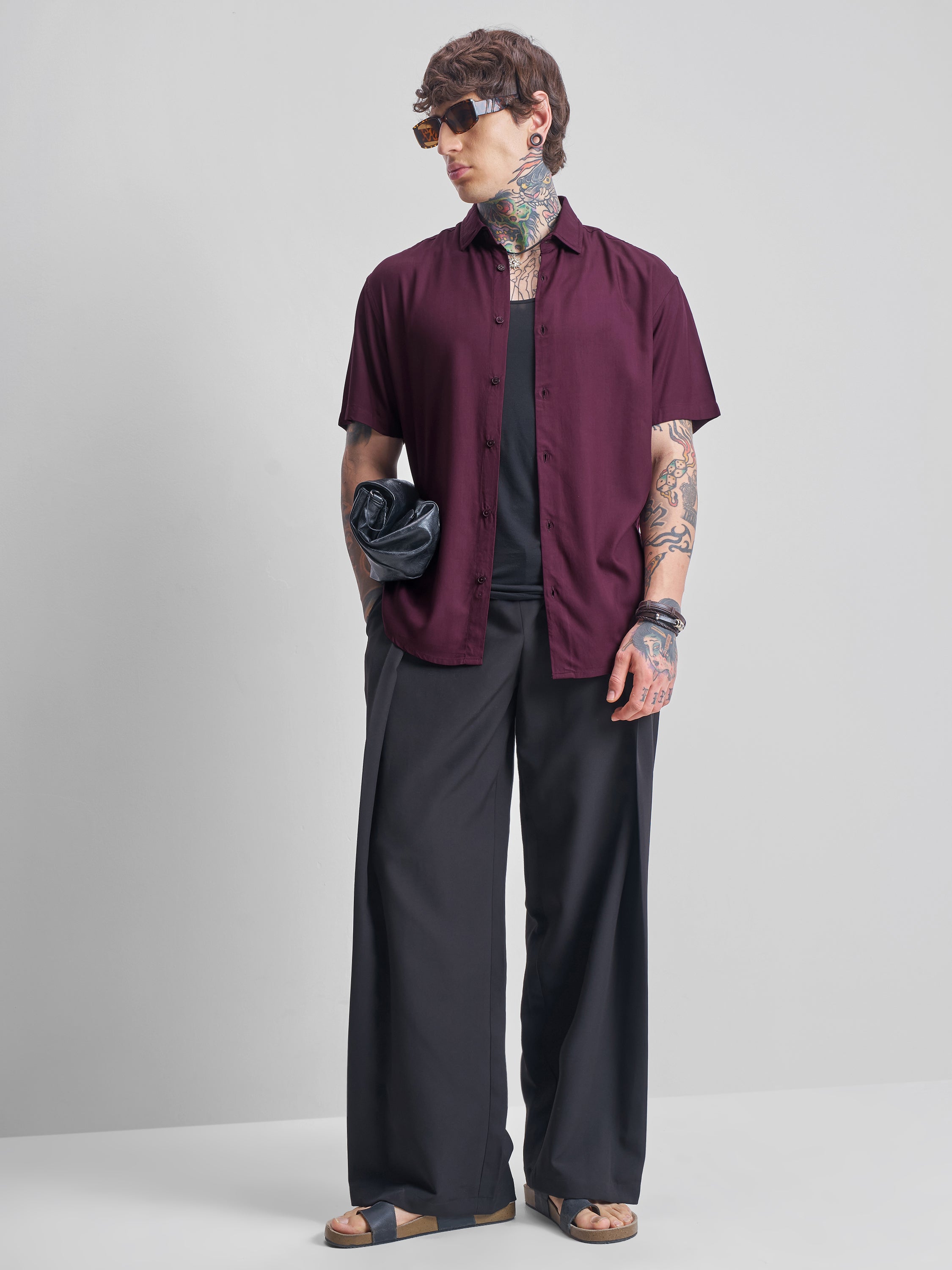 Highlander Men Burgundy Solid Relaxed Fit Casual Shirt - Burgundy - Image 2
