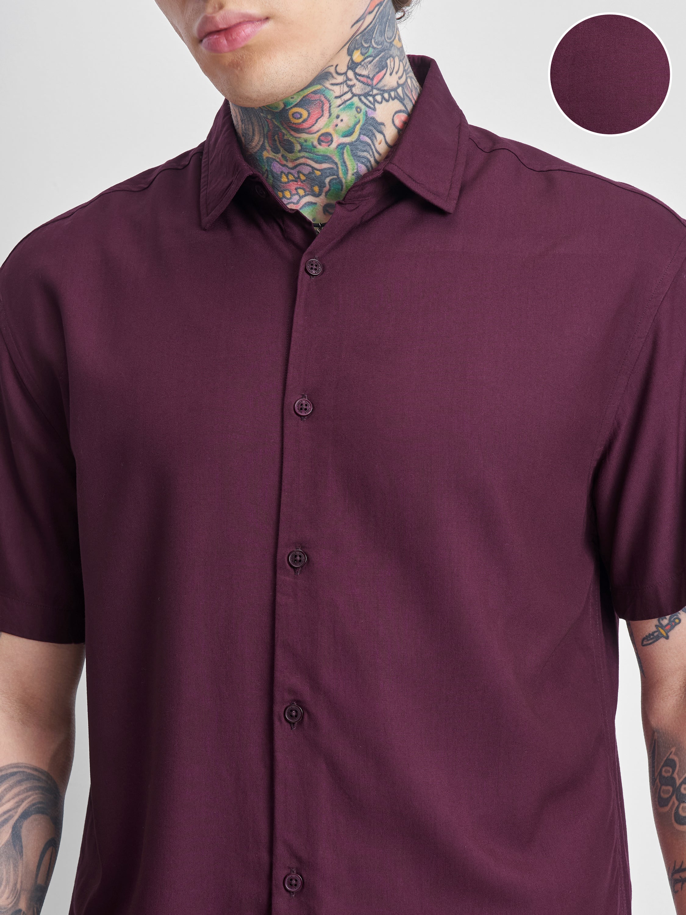 Highlander Men Burgundy Solid Relaxed Fit Casual Shirt - Burgundy - Image 5