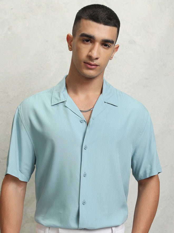 Highlander Men Blue solid Relaxed Fit Casual Shirt - Blue - Image 7