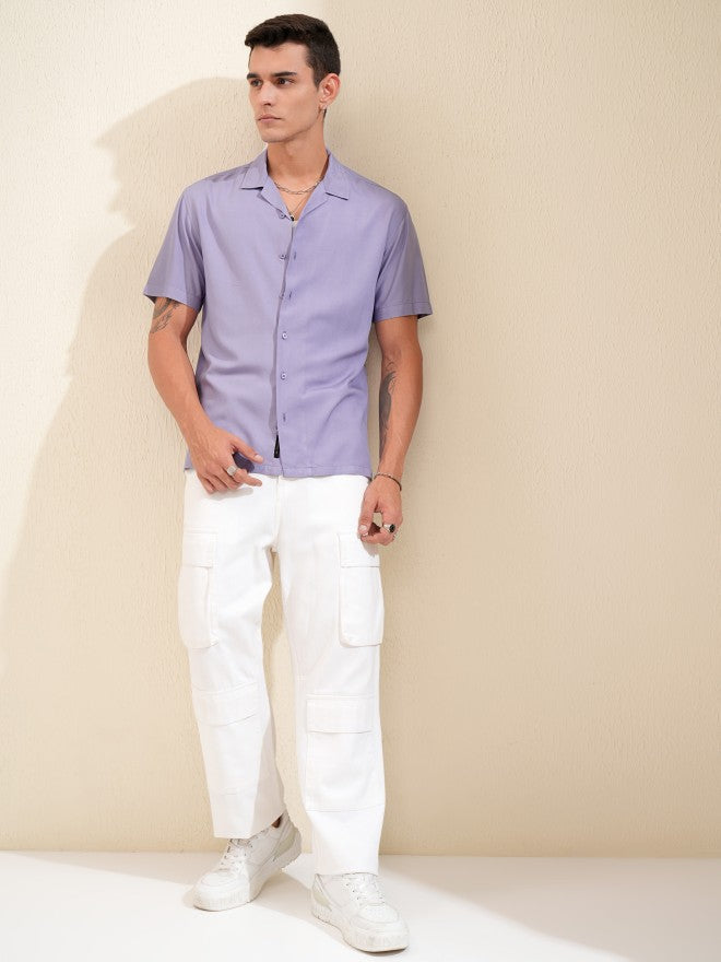 Highlander Men Lavender Solid Relaxed Fit Casual Shirt - Lavender - Image 2