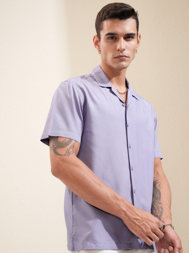 Highlander Men Lavender Solid Relaxed Fit Casual Shirt - Lavender - Image 6