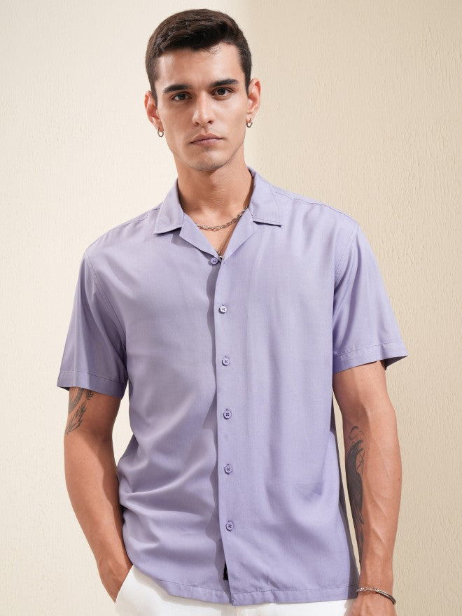 Highlander Men Lavender Solid Relaxed Fit Casual Shirt - Lavender - Image 7