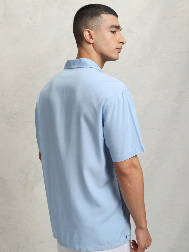 Highlander Men Blue solid Relaxed Fit Casual Shirt - Blue - Image 3