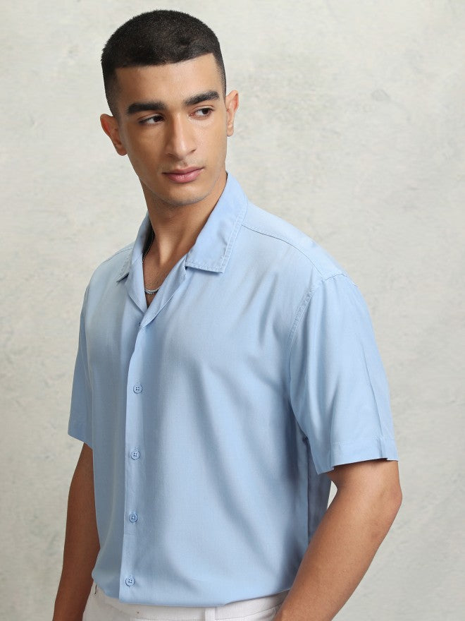 Highlander Men Blue solid Relaxed Fit Casual Shirt - Blue - Image 4