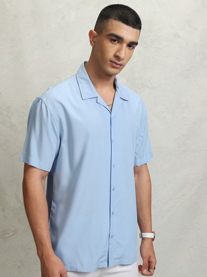Highlander Men Blue solid Relaxed Fit Casual Shirt - Blue - Image 6