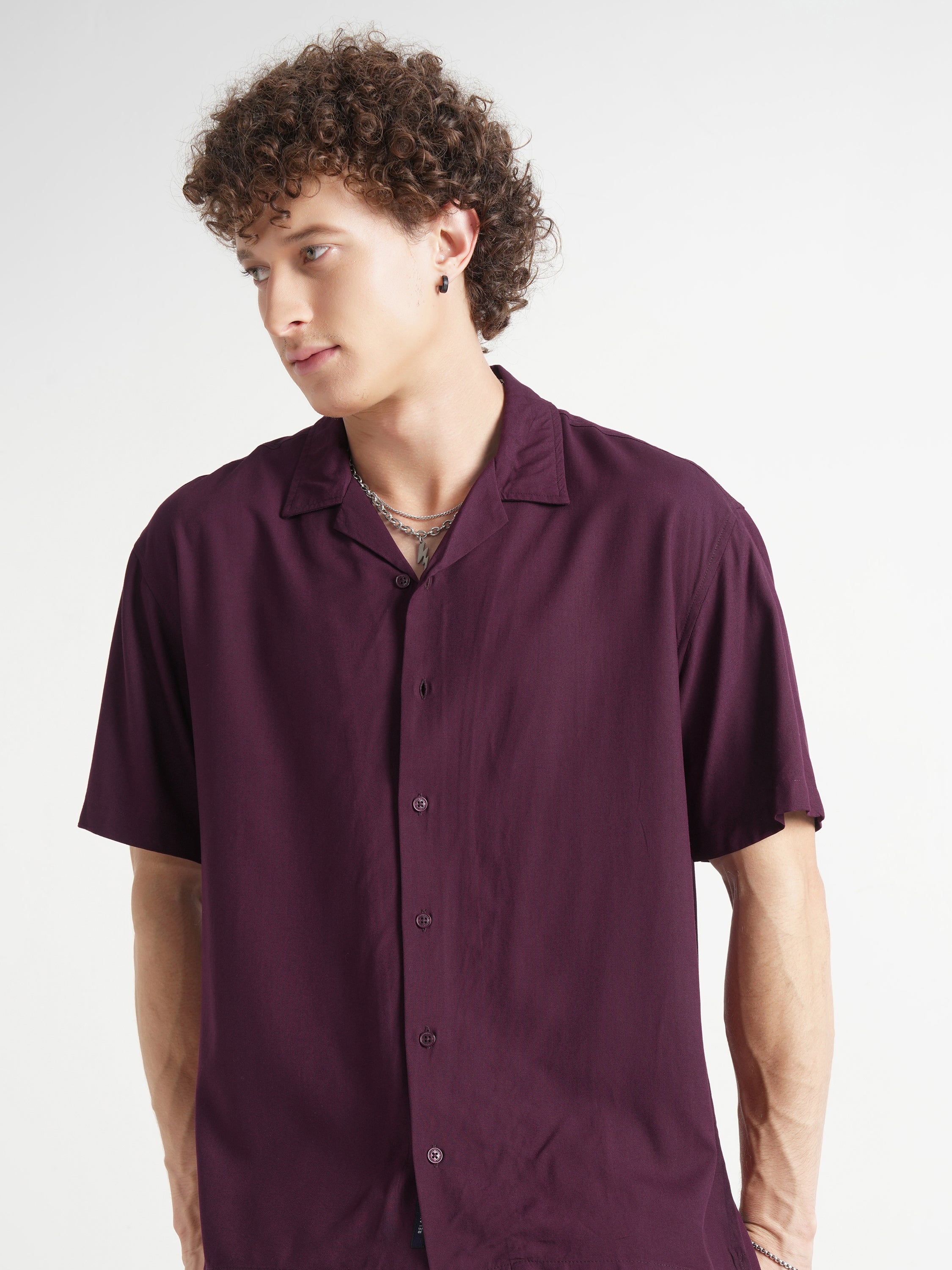 Highlander Men Maroon Solid Relaxed Fit Casual Shirt - Maroon - Image 1