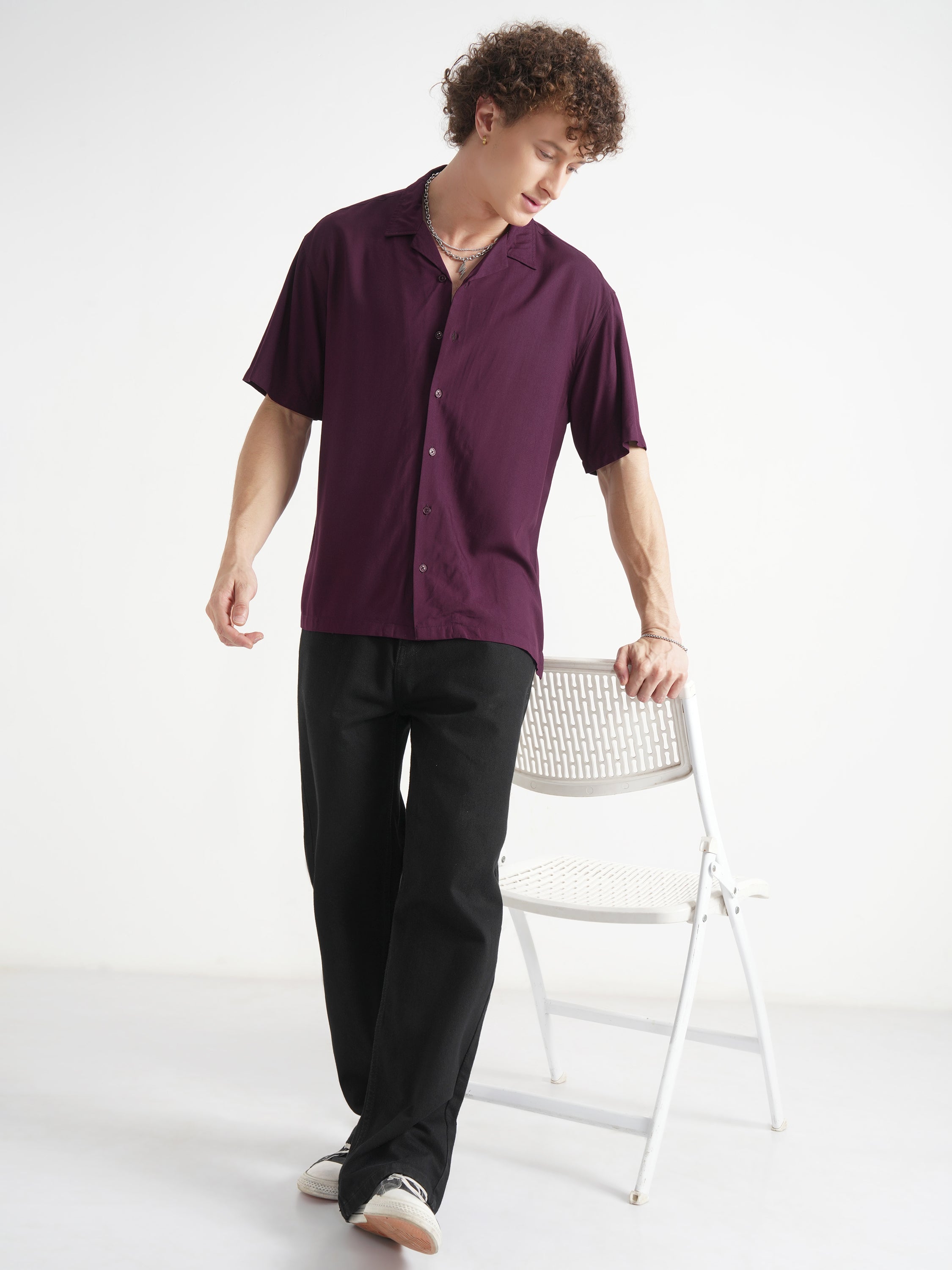 Highlander Men Maroon Solid Relaxed Fit Casual Shirt - Maroon - Image 2