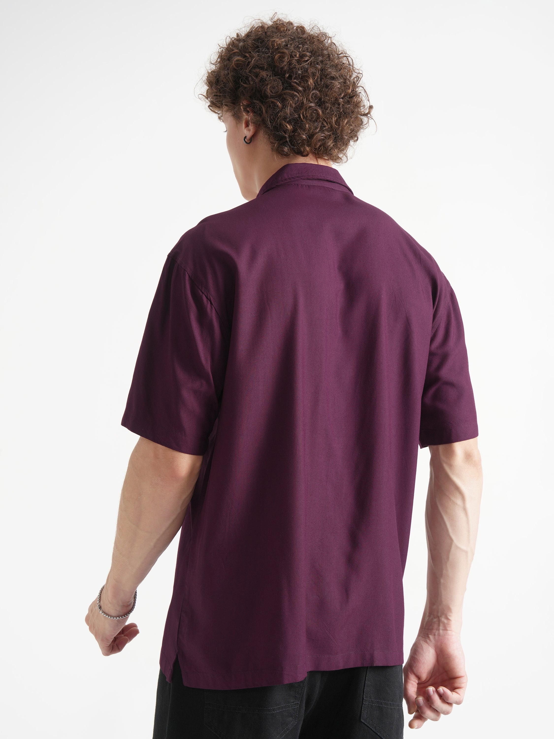 Highlander Men Maroon Solid Relaxed Fit Casual Shirt - Maroon - Image 3