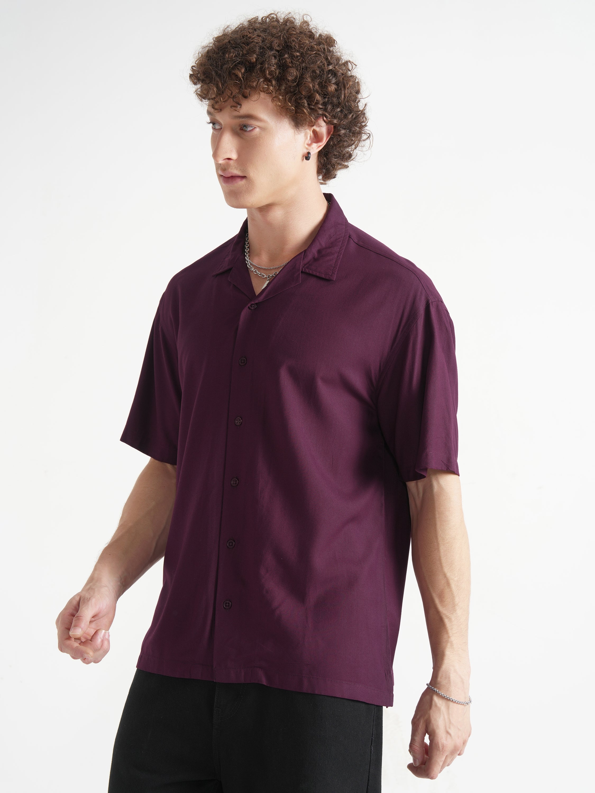 Highlander Men Maroon Solid Relaxed Fit Casual Shirt - Maroon - Image 4
