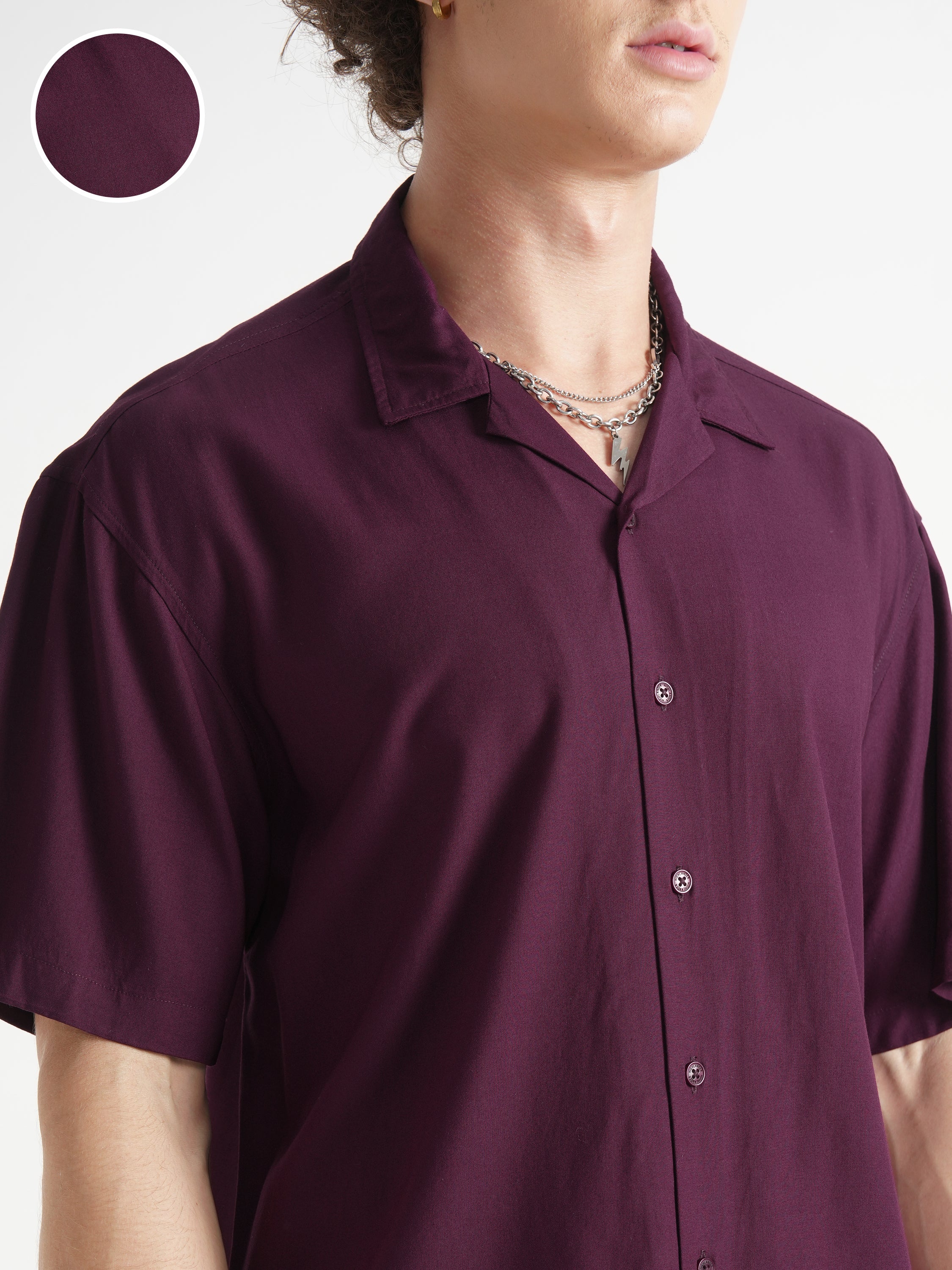 Highlander Men Maroon Solid Relaxed Fit Casual Shirt - Maroon - Image 5