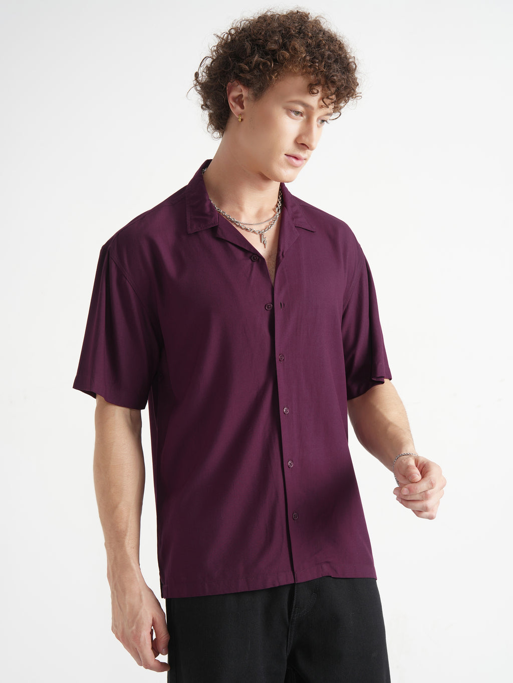 Highlander Men Maroon Solid Relaxed Fit Casual Shirt - Maroon - Image 6