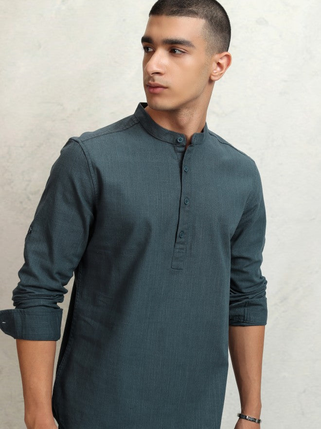 Highlander Men Teal Solid Regular Fit Casual Shirt - Teal - Image 1