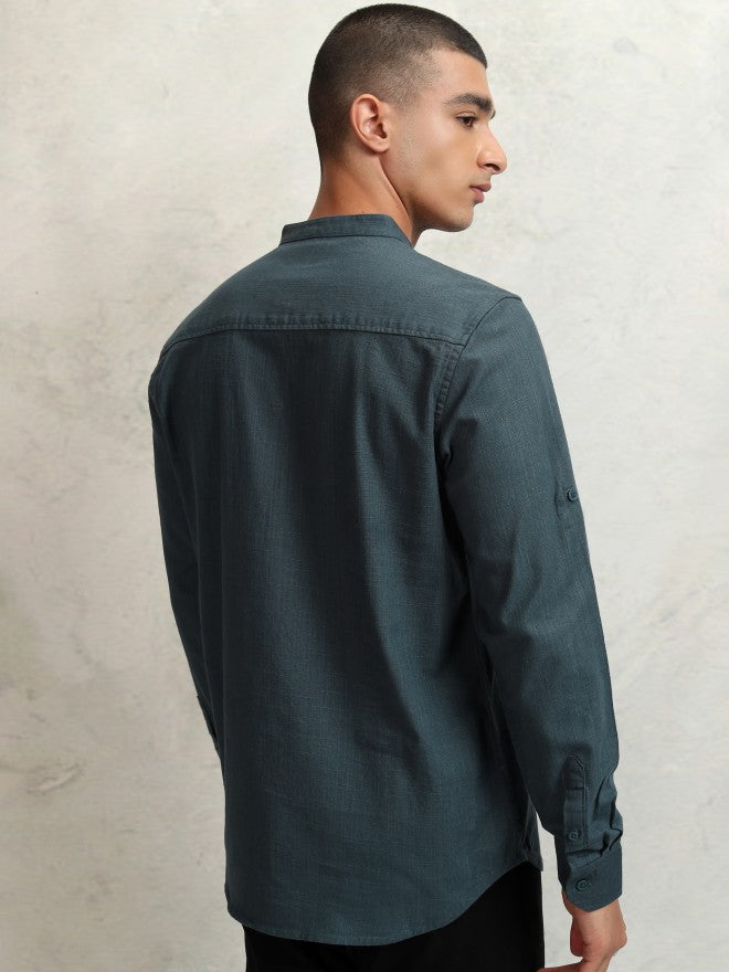 Highlander Men Teal Solid Regular Fit Casual Shirt - Teal - Image 3