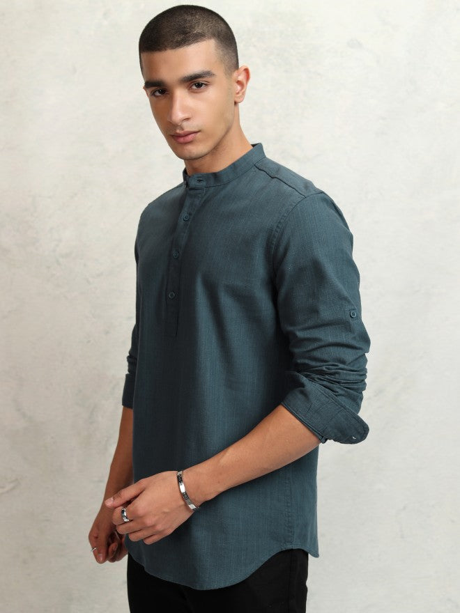 Highlander Men Teal Solid Regular Fit Casual Shirt - Teal - Image 4