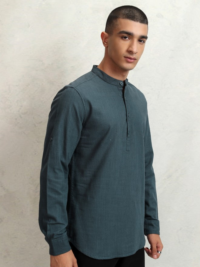 Highlander Men Teal Solid Regular Fit Casual Shirt - Teal - Image 6