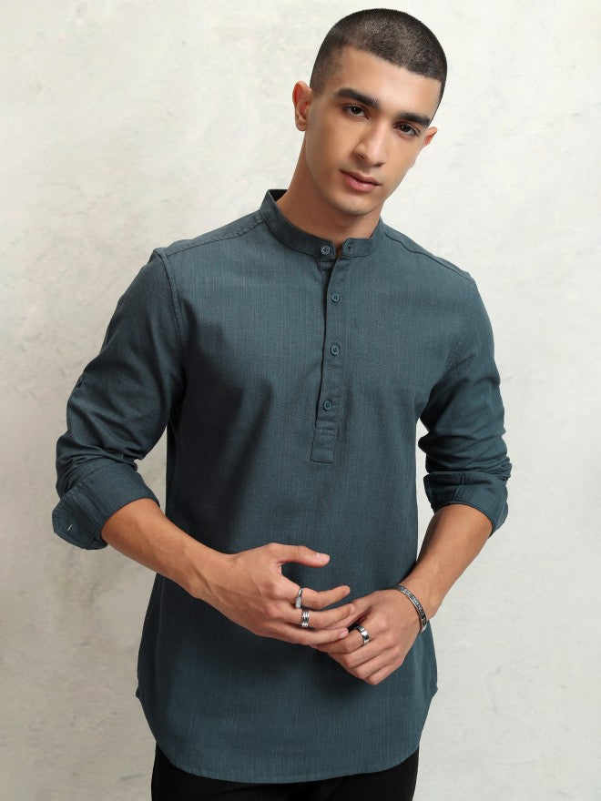 Highlander Men Teal Solid Regular Fit Casual Shirt - Teal - Image 7