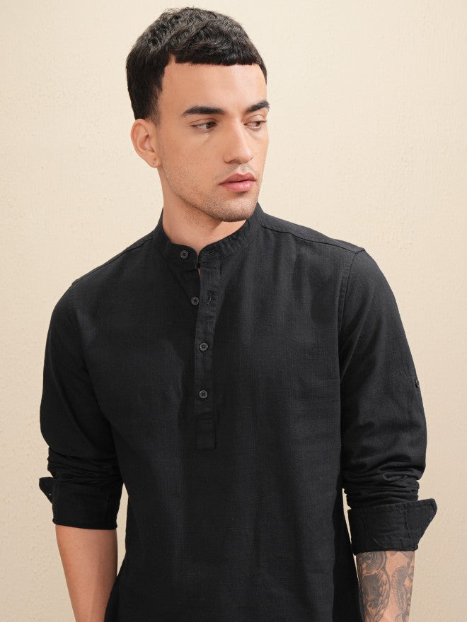 Highlander Men Navy Blue Solid Regular Fit Casual Shirt - Navy Blue - Image 1