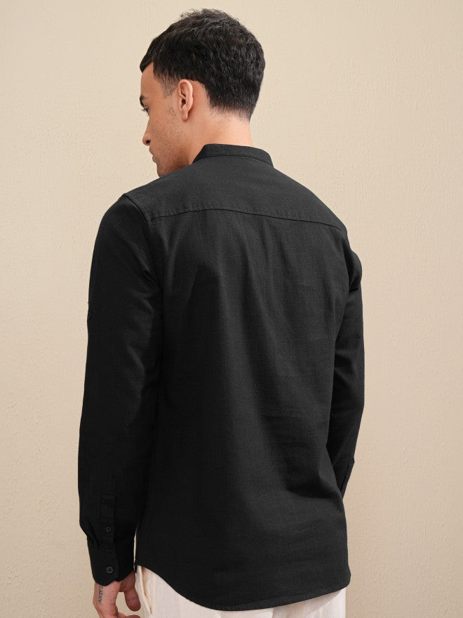 Highlander Men Navy Blue Solid Regular Fit Casual Shirt - Navy Blue - Image 3