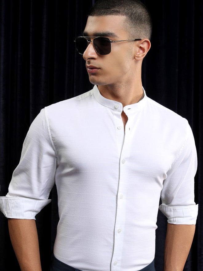 Highlander Men White Striped Regular Fit Casual Shirt - White - Image 1