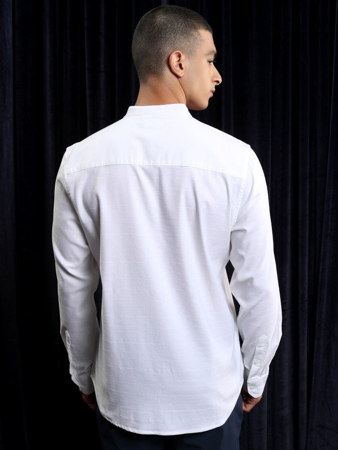 Highlander Men White Striped Regular Fit Casual Shirt - White - Image 3