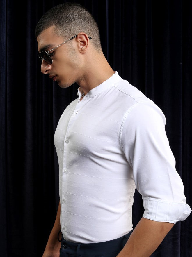 Highlander Men White Striped Regular Fit Casual Shirt - White - Image 4