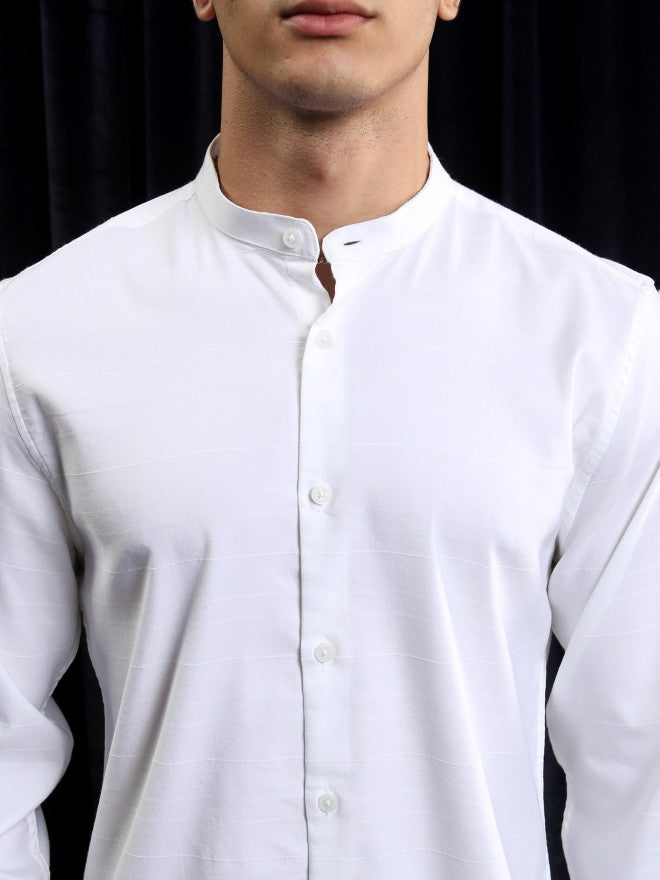 Highlander Men White Striped Regular Fit Casual Shirt - White - Image 5