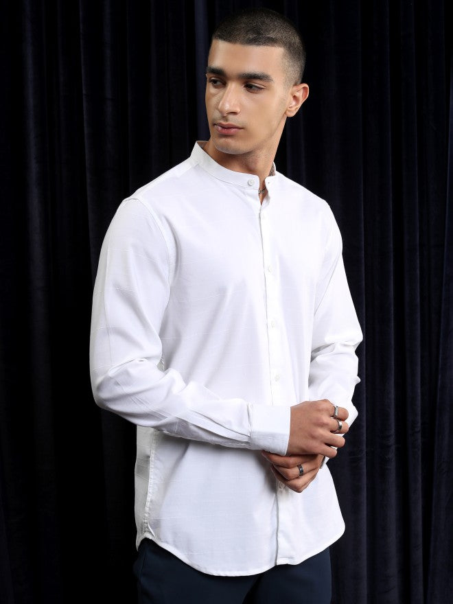 Highlander Men White Striped Regular Fit Casual Shirt - White - Image 6