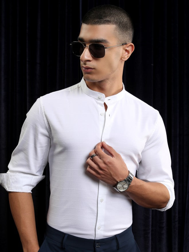 Highlander Men White Striped Regular Fit Casual Shirt - White - Image 7
