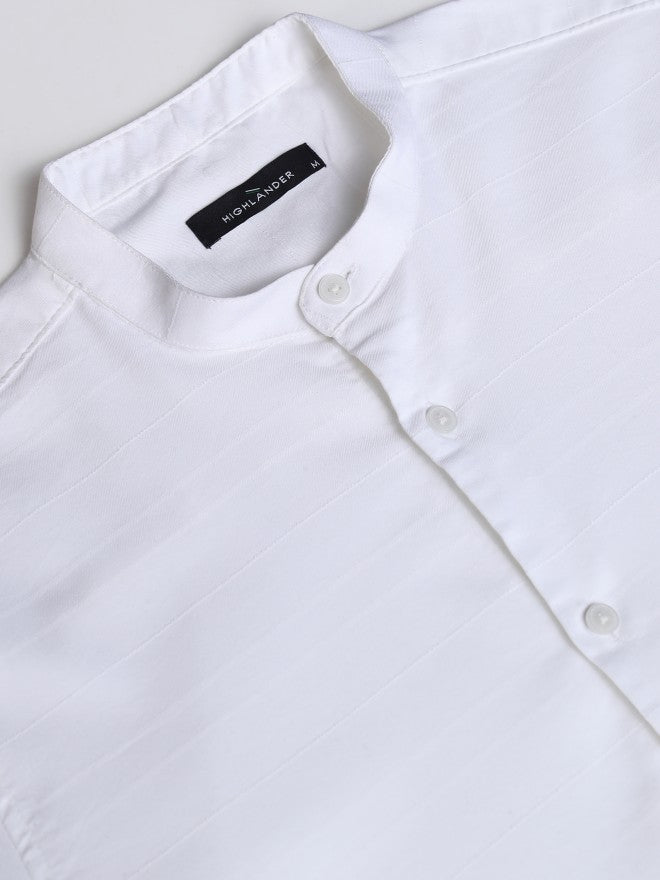Highlander Men White Striped Regular Fit Casual Shirt - White - Image 8