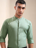 Highlander Men Green Striped Regular Fit Casual Shirt - Green - Image 1