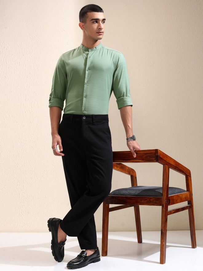 Highlander Men Green Striped Regular Fit Casual Shirt - Green - Image 2