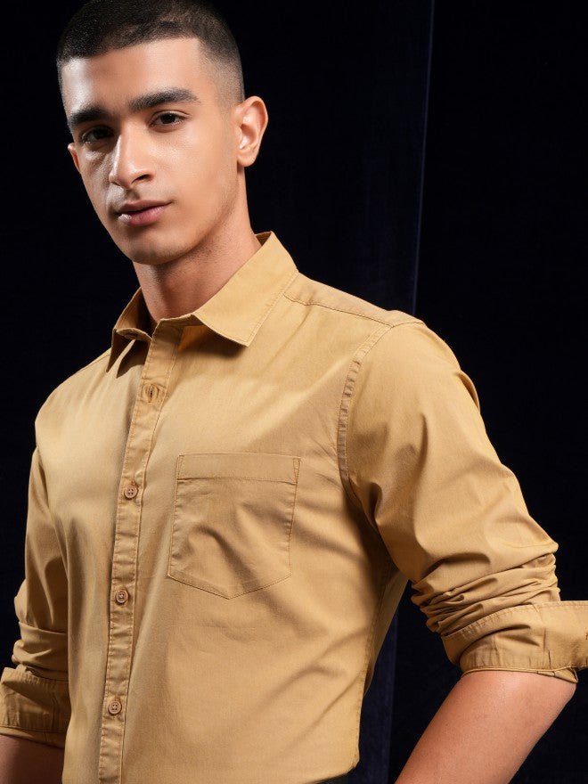 Highlander Men Mustard Solid Regular Fit Casual Shirt - Mustard - Image 1