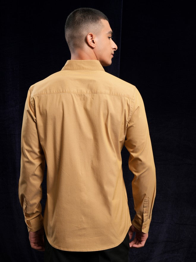 Highlander Men Mustard Solid Regular Fit Casual Shirt - Mustard - Image 3