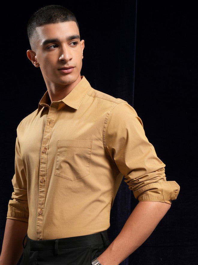 Highlander Men Mustard Solid Regular Fit Casual Shirt - Mustard - Image 4