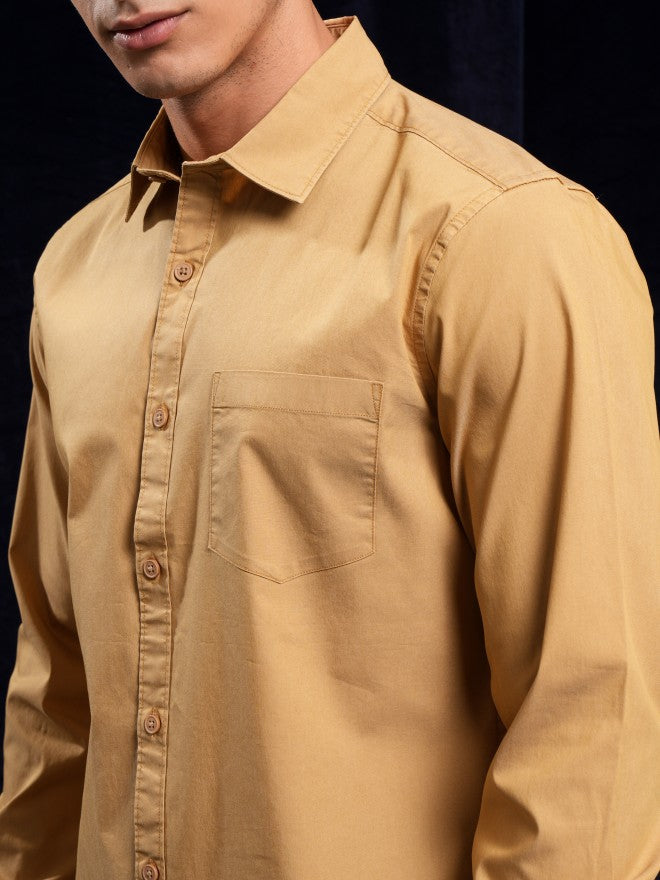 Highlander Men Mustard Solid Regular Fit Casual Shirt - Mustard - Image 5