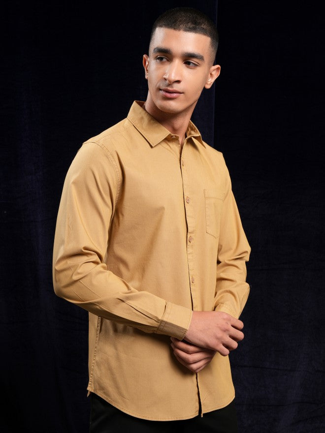 Highlander Men Mustard Solid Regular Fit Casual Shirt - Mustard - Image 6