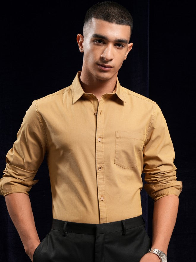 Highlander Men Mustard Solid Regular Fit Casual Shirt - Mustard - Image 7
