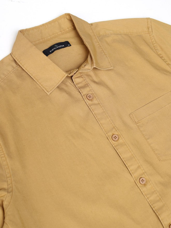 Highlander Men Mustard Solid Regular Fit Casual Shirt - Mustard - Image 8